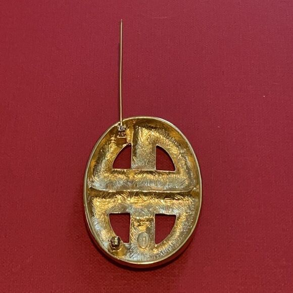 Vintage 80’s signed Gold GIVENCHY DOUBLE G LOGO BROOCH-PIN - Picture 4 of 6